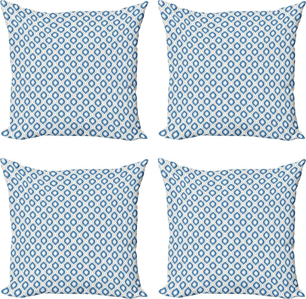 ABAKUHAUS Ikat Kissenbezug Set (4 Stück), Japanische Kimono-Motive, Moderner Doppelseitiger Digitaldruck, 60 cm x 60 cm, Blau Weiß Eggshell