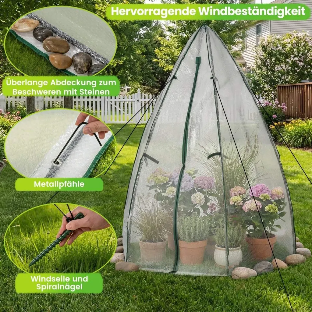 Serre de balcon compacte en PE à bulles isolant avec porte zippée verte
