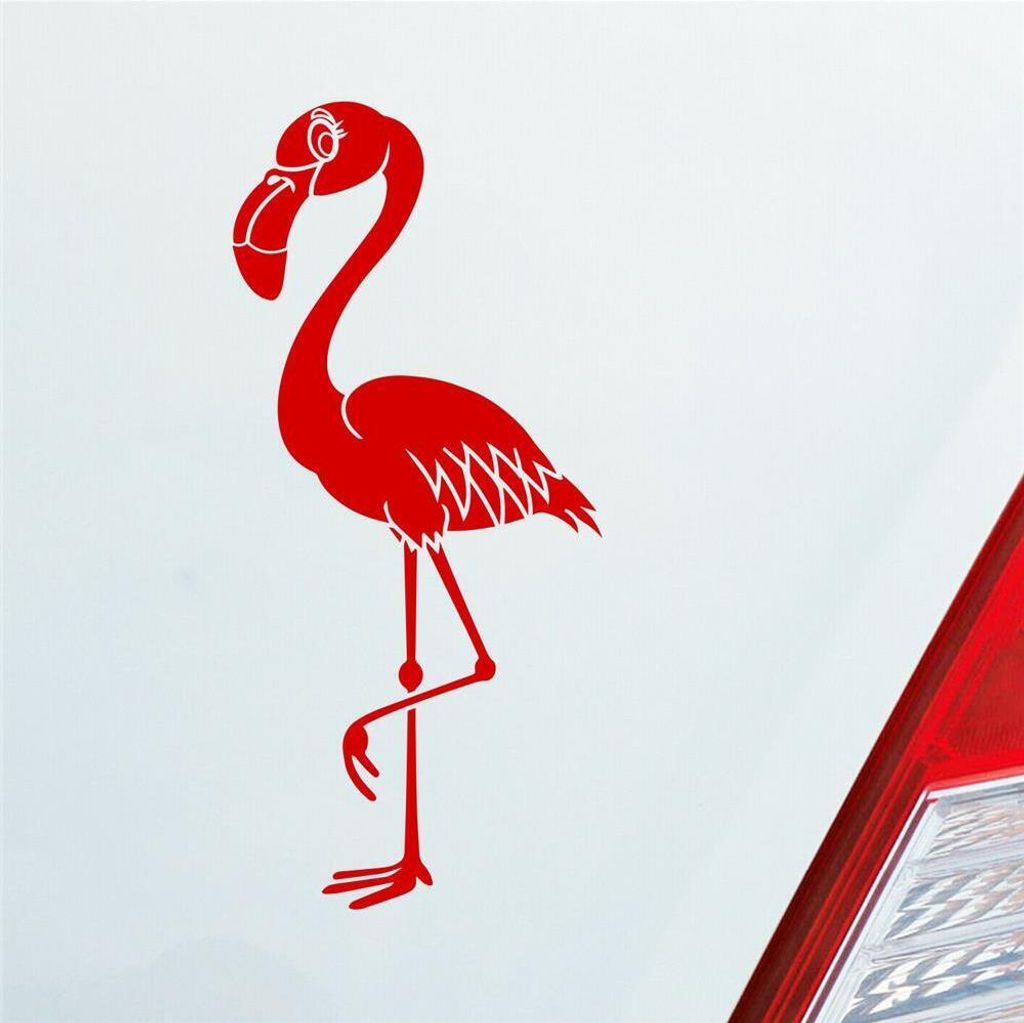 Auto Aufkleber Flamingo Vogel Tier Bird KFZ Car 9x19 cm Rot Sticker Heckscheibenaufkleber