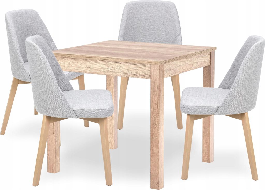 Esstisch mit 4 Stühlen - Quadratischer Tisch 80 x 80 cm - Aus Holz - 5-teiliges Set - Essgruppe - Sitzgruppe - Graue Stühle