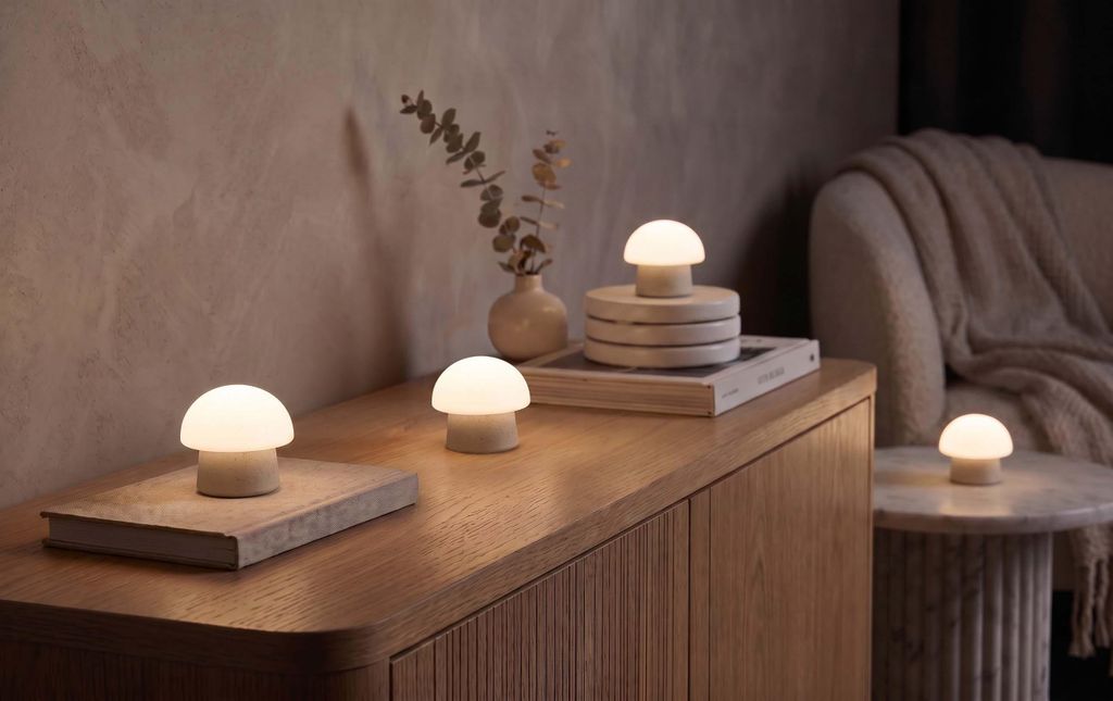 Northpoint Mushroom Lounge Lights LED-Pilzleuchten Ladestation USB-C Akku IP44 beige