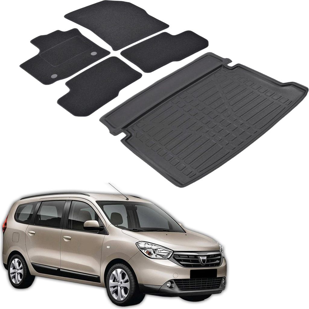 Kofferraumwanne Fußmatten Set Für Dacia Lodgy 2013-2021, Genaue Passform, mit Hoher Rand