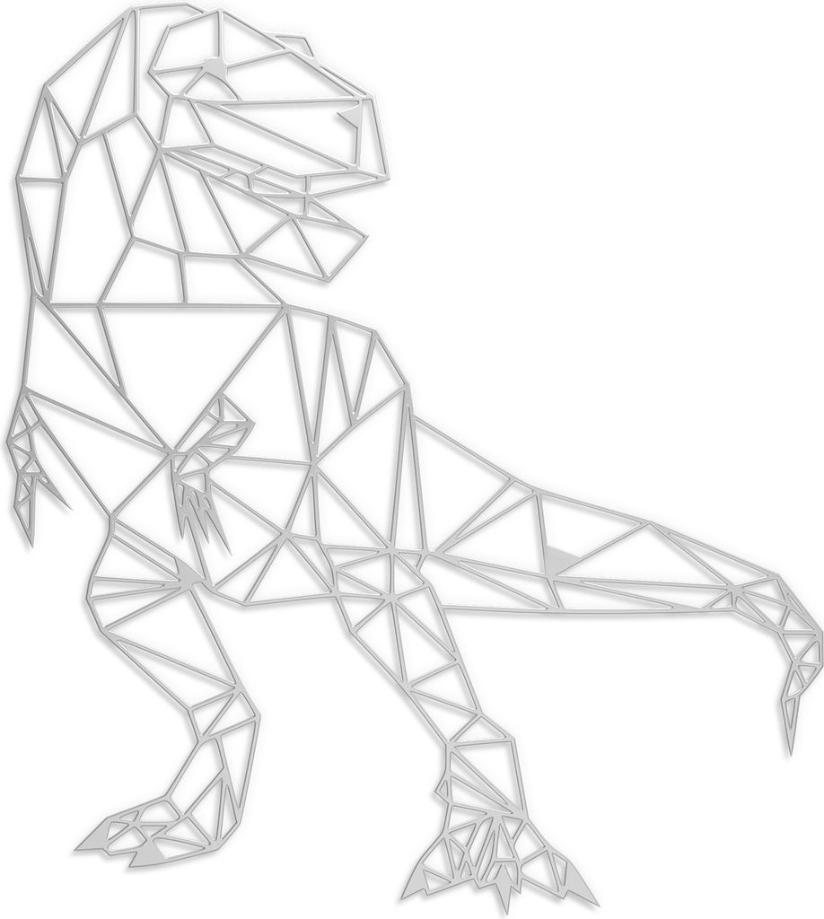 Wanddeko Metall Wandbild Metallbild Geometrische Wandkunst T-Rex 40 x 45 cm, Farbe:T-Rex Silber