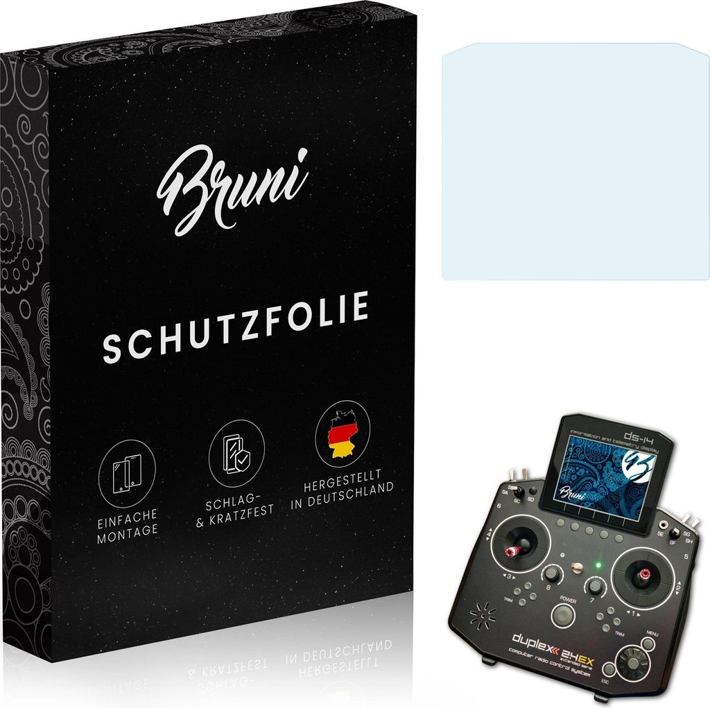 Bruni Basics-Clear 2x Schutzfolie kompatibel mit Jeti Transmitter Duplex DS-14 EX MM Folie