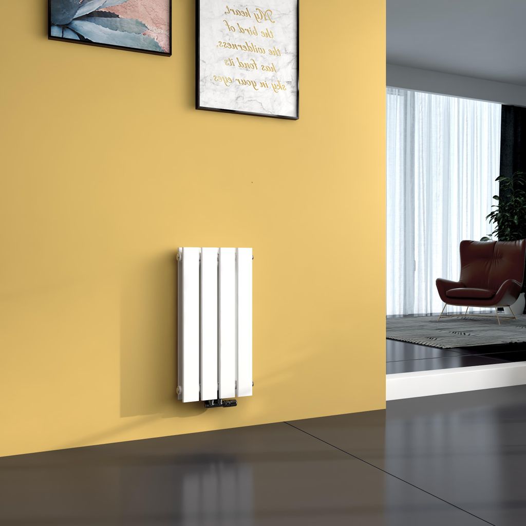 EMKE Heizkörper Flach Kompakt Design Paneelheizkörper Vertikal Doppellagig Mittelanschluss 60x30cm 384W Weiß Platzsparend ohne Heizstab