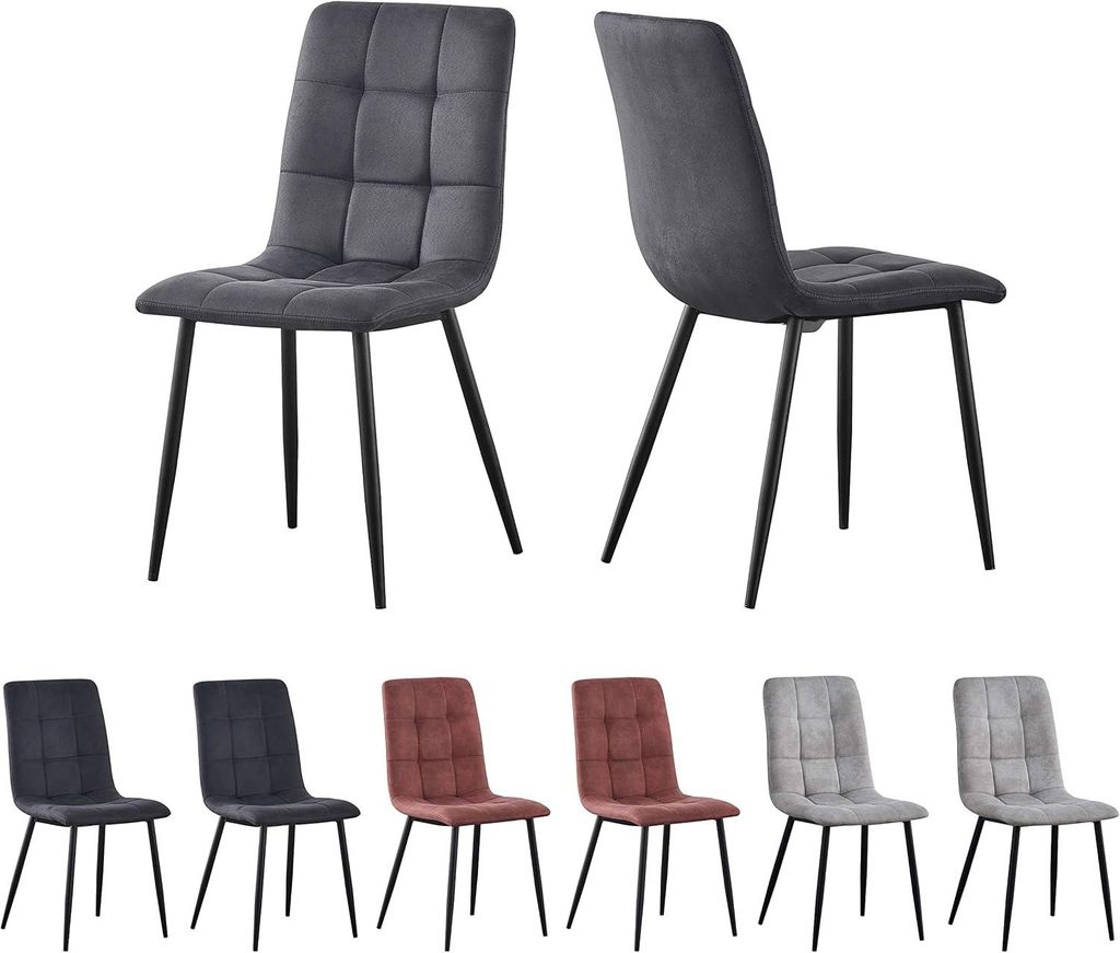 mcc direct Esszimmerstuhl im 2er Set aus Kunstvelourleder mit Metallbeinen Designerstuhl Küchenstuhl Henri (Dunkelgrau)