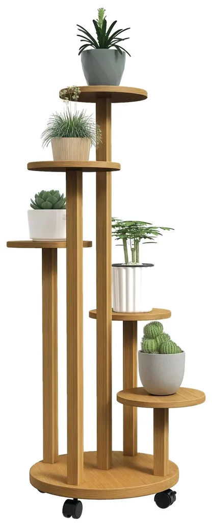 Support plantes gain de place bambou 5 étages kaki stable et robuste