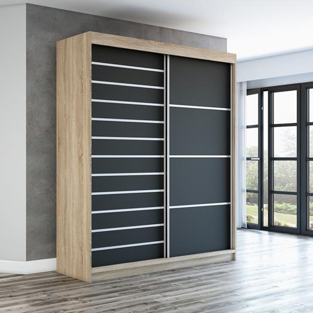 Schwebetürenschrank, 2-türig Schrank! Moderne Garderobe für Kleidung. Verschiedene Farben (Weiß, Schwarz, Somona) Kleiderschrank COLIN 180 cm