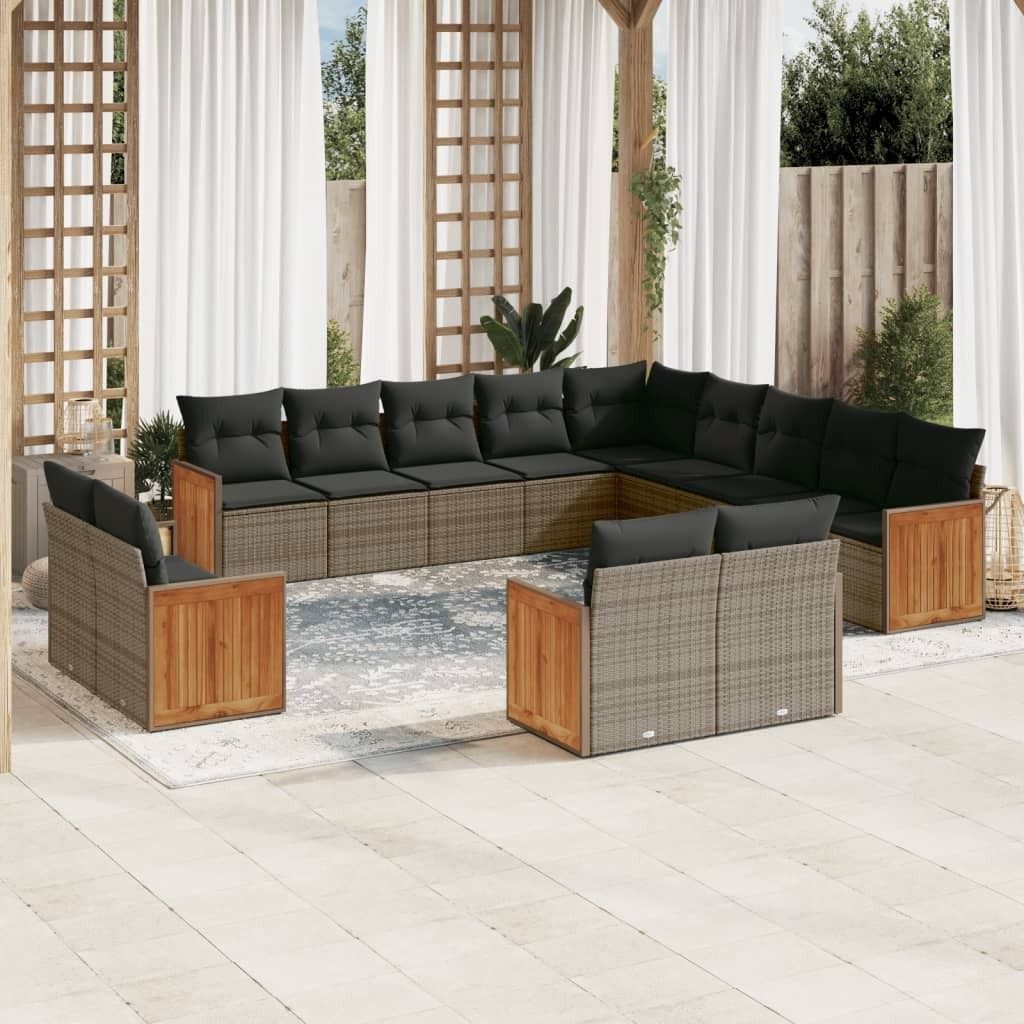 Maison Exclusive - 13-tlg. Garten-Sofagarnitur mit Kissen Grau Poly Rattan