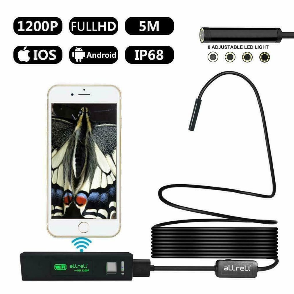 LCD WIFI Endoskop Inspektionkamera Rohrkamera Endoscope 1080P Für iPhone Android