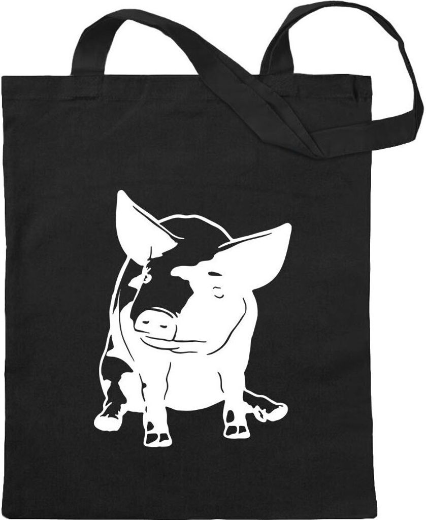 Kiwistar - Baumwolltasche - schwarz - Schwein Motiv 3 - Sau - Baby - Tragetasche Stoffbeutel Umhängetasche langer Henkel