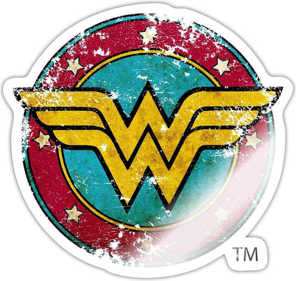 Spreadshirt DC Comics Wonder Woman Logo Used Look Sticker Aufkleber, 10 x 10 cm, Weiß glänzend