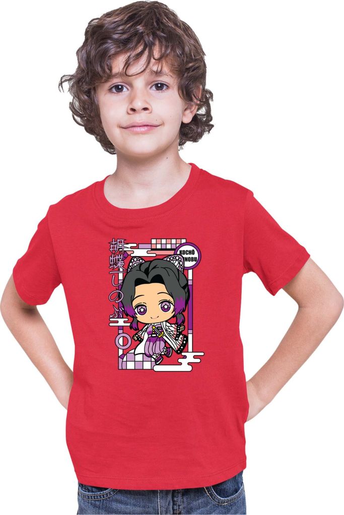 Kinder T-Shirt Demon Anime Slayer Kimetsu No Yaiba Chibi Kocho Shinobu, 12-13 Jahr - 152 / Rot