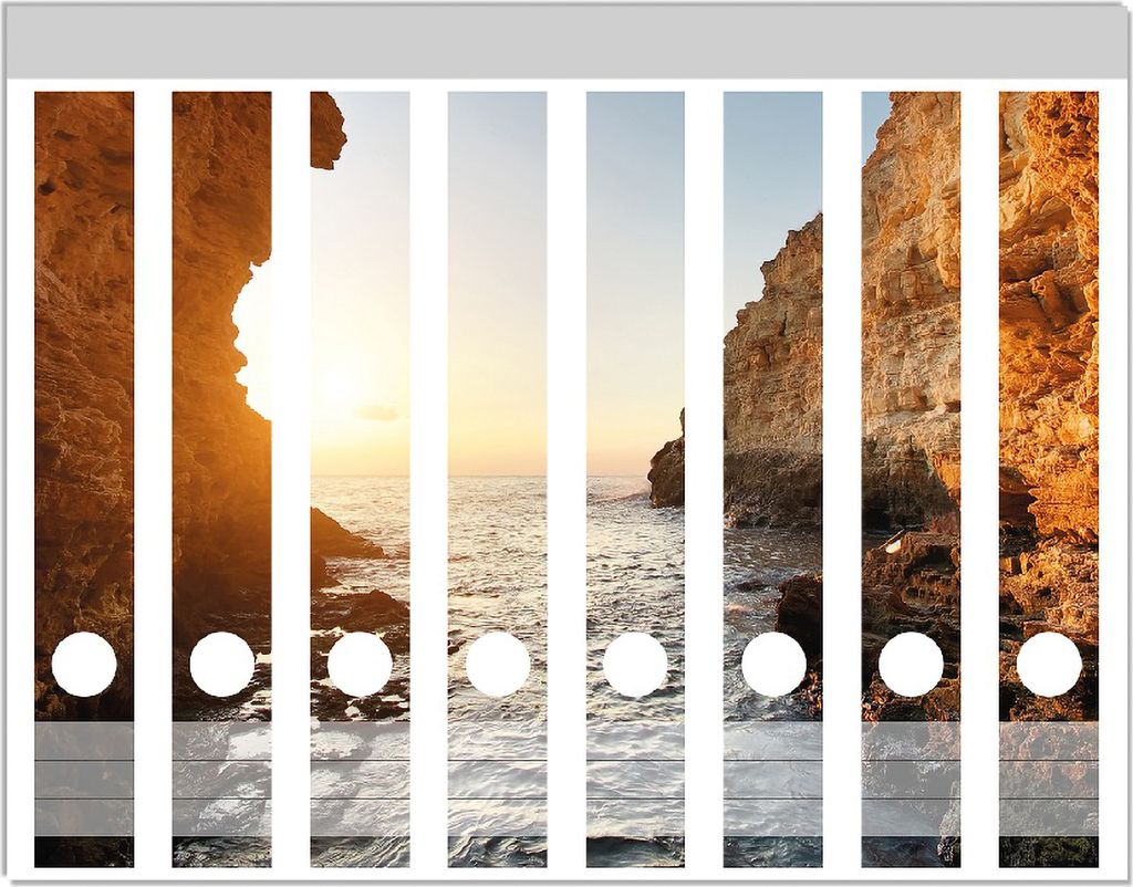 Wallario Ordnerrücken Sticker, selbstklebend für schmale Ordner, 8 Stück, Motiv Höhlen am Meer