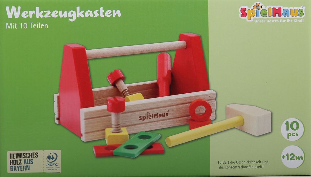 SpielMaus Holz Werkzeugkasten, 10-teilig, Germany