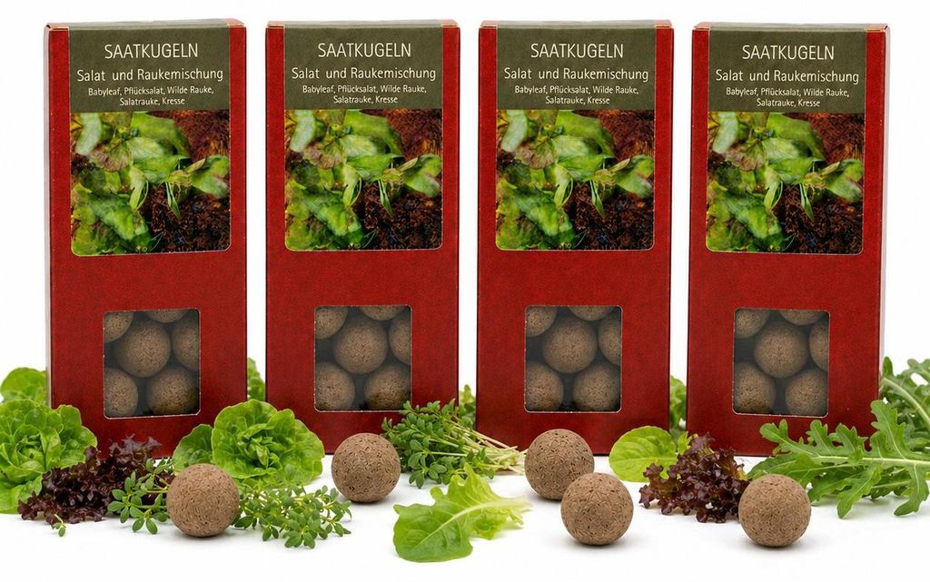 32 Stück Saatkugeln Salat und Rauke – für Garten, Balkon und Topf
