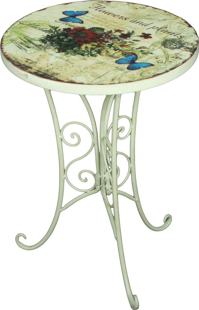 Beistelltisch 2er Set GARDA-120 in altweiß mit Motiv, B/H/T: ca. 38/53/38 cm