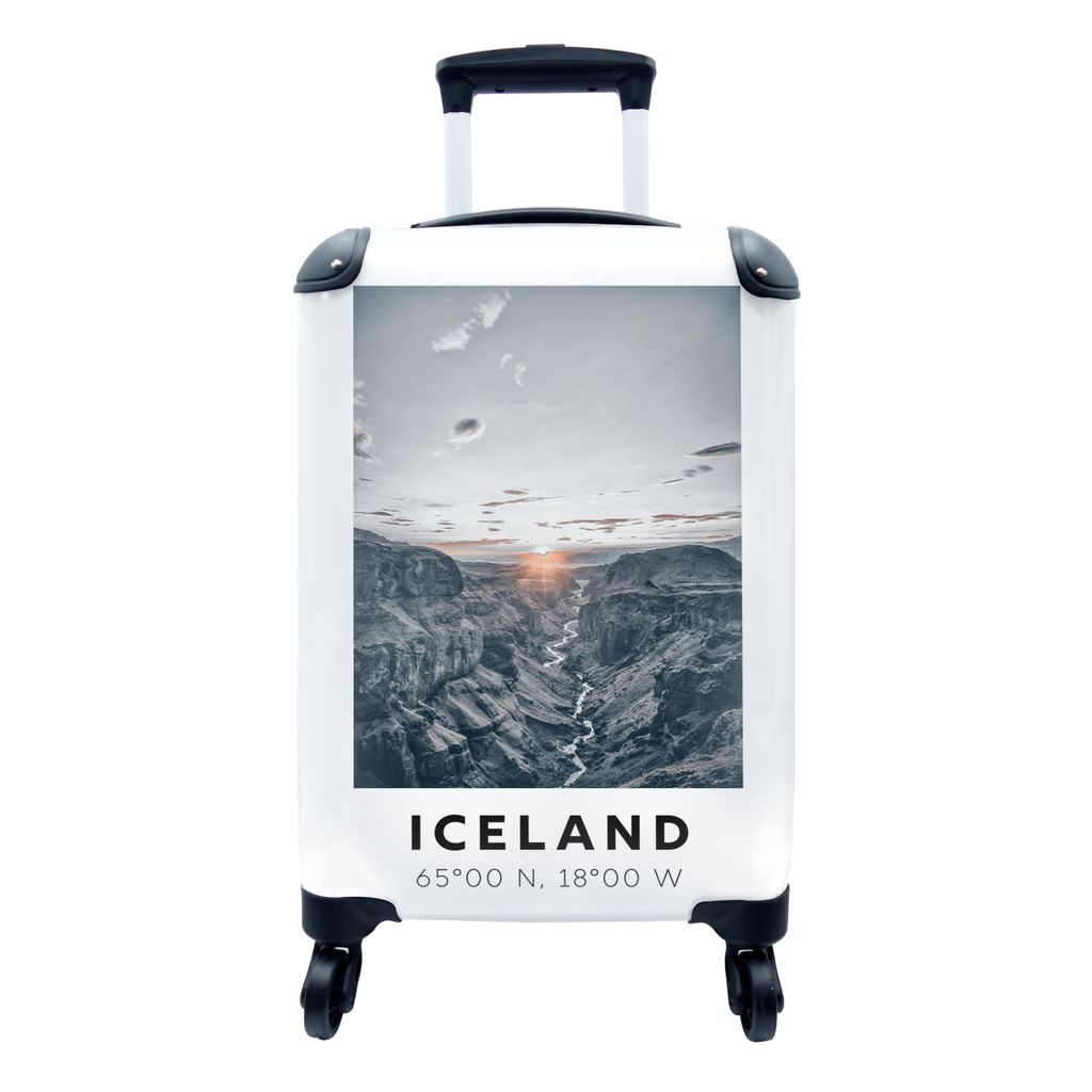 MuchoWow Koffer Handgepäck Trolley Rollkoffer Kleine Reisekoffer mit 4 Rollen - Island - Berge - Sonnenuntergang - Cabin Size < 55x40x23 cm & 55...