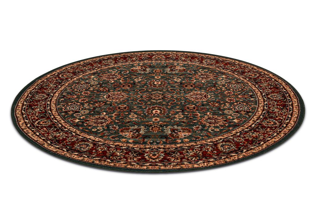 Wollteppich KASHQAI 4362 400 Kreis Ornament grün / rotwein Grün rund 160 cm