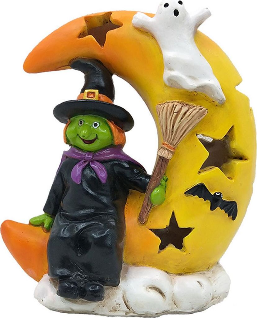 Halloween-Dekoration, leuchtende Geister-Kürbis-Hexe-Mond-Figur, gruselige leuchtende Harzstatue, Tischdekoration für Wohnzimmer, Küche, Heimdek...