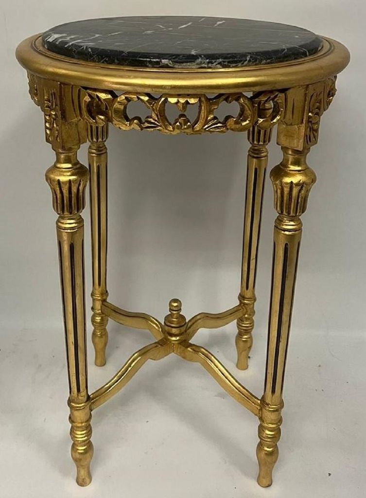 Casa Padrino Barock Beistelltisch Gold / Schwarz - Handgefertigter Antik Stil Massivholz Tisch mit Marmorplatte - Wohnzimmer Möbel im Barockstil -...