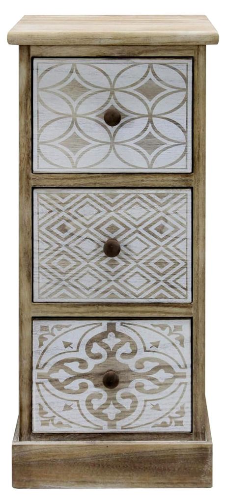Kommode mit 3 Schubladen, schmaler Nachttisch im Shabby-Stil, beige-weißes Holz, für den Eingangsbereich - Maße: 63 x 29 x 25 cm (HxLxB)