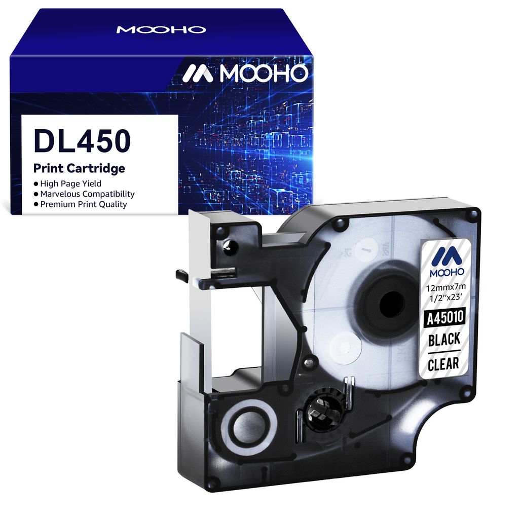 MOOHO Schriftband 12mm Für Dymo DL 45010 Etikettenband LABELMANAGER 100 120P 150 155 210D 220P 250 260P LABELWRITER DUO 3M PL100 PL150 PL200