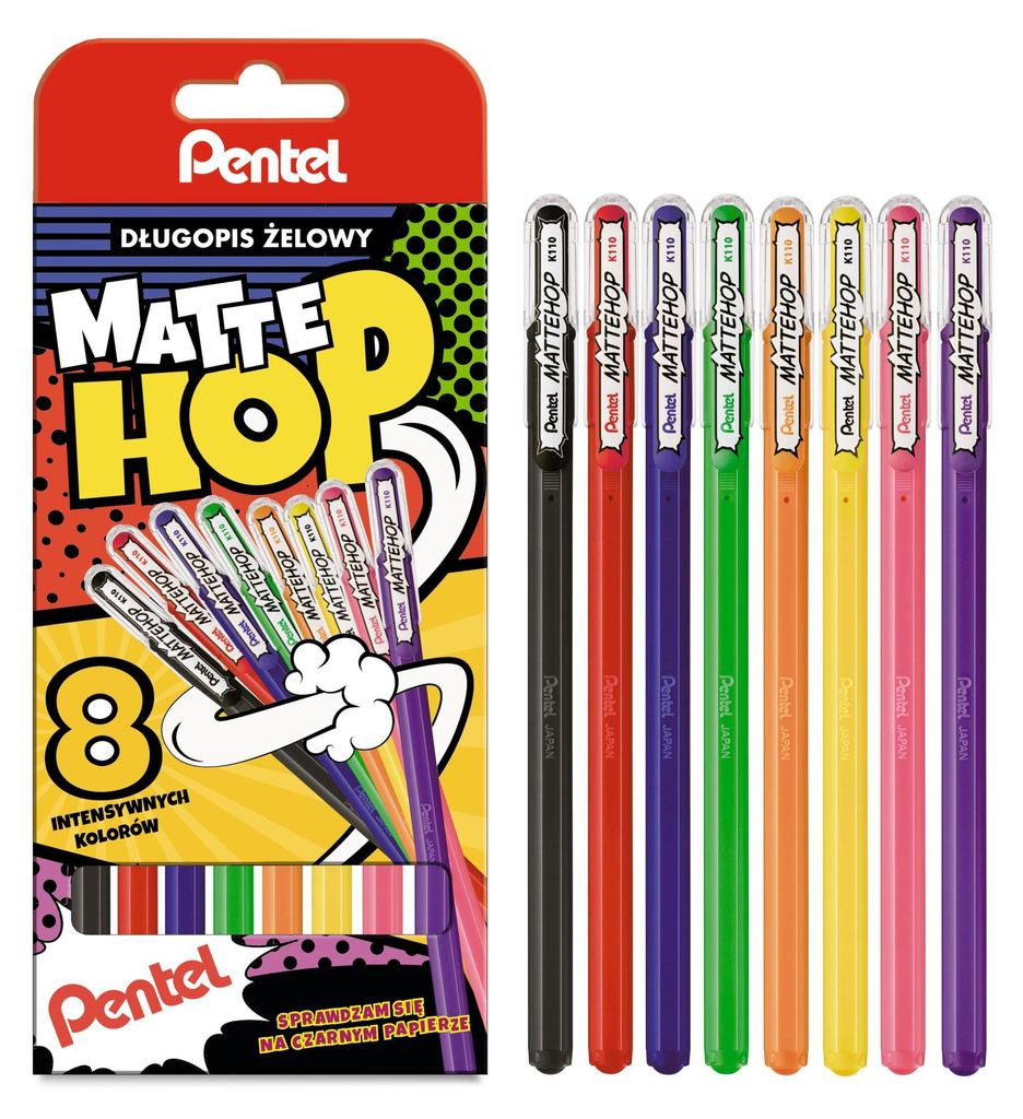 Pentel MatteHop ABCDFGPV Gelstift, 8 Farben