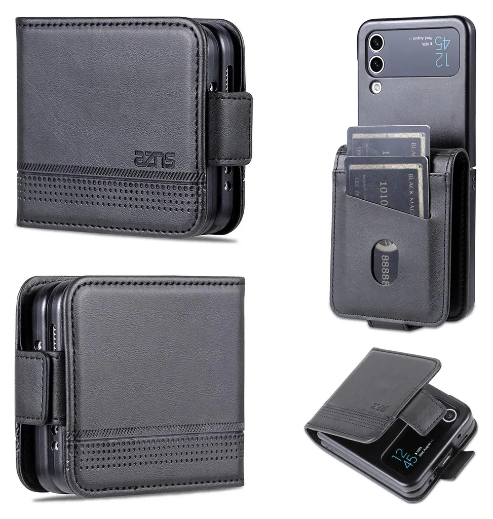 Custodia Business per Galaxy Z Flip 4: Wallet Case Pelle Nera 5G