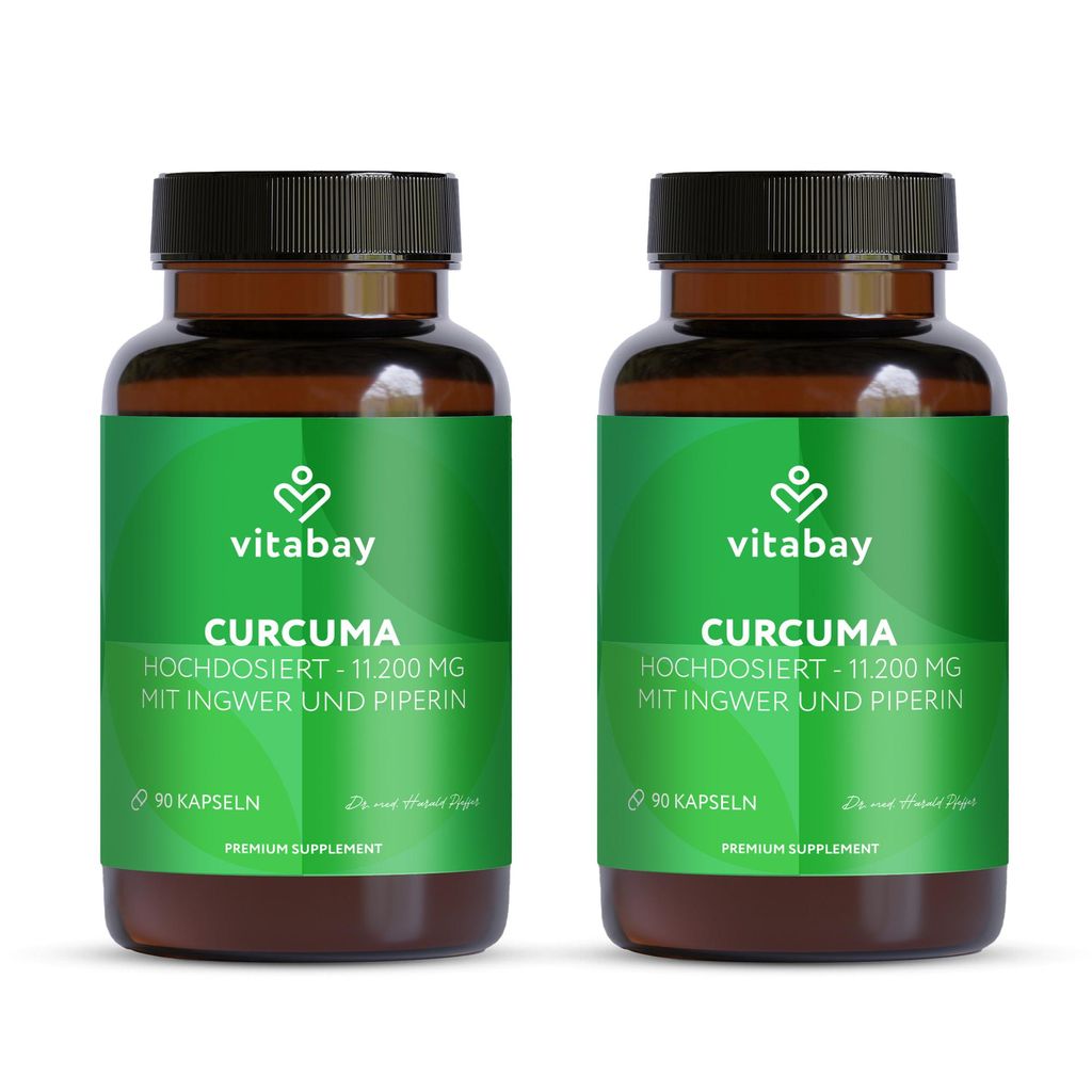Vitabay Kurkuma Kapseln hochdosiert – 180 vegane Tabletten mit 500 mg Curcuma & Piperin – 2er Pack - Kurkumin Extrakt – 1 Kapsel täglich