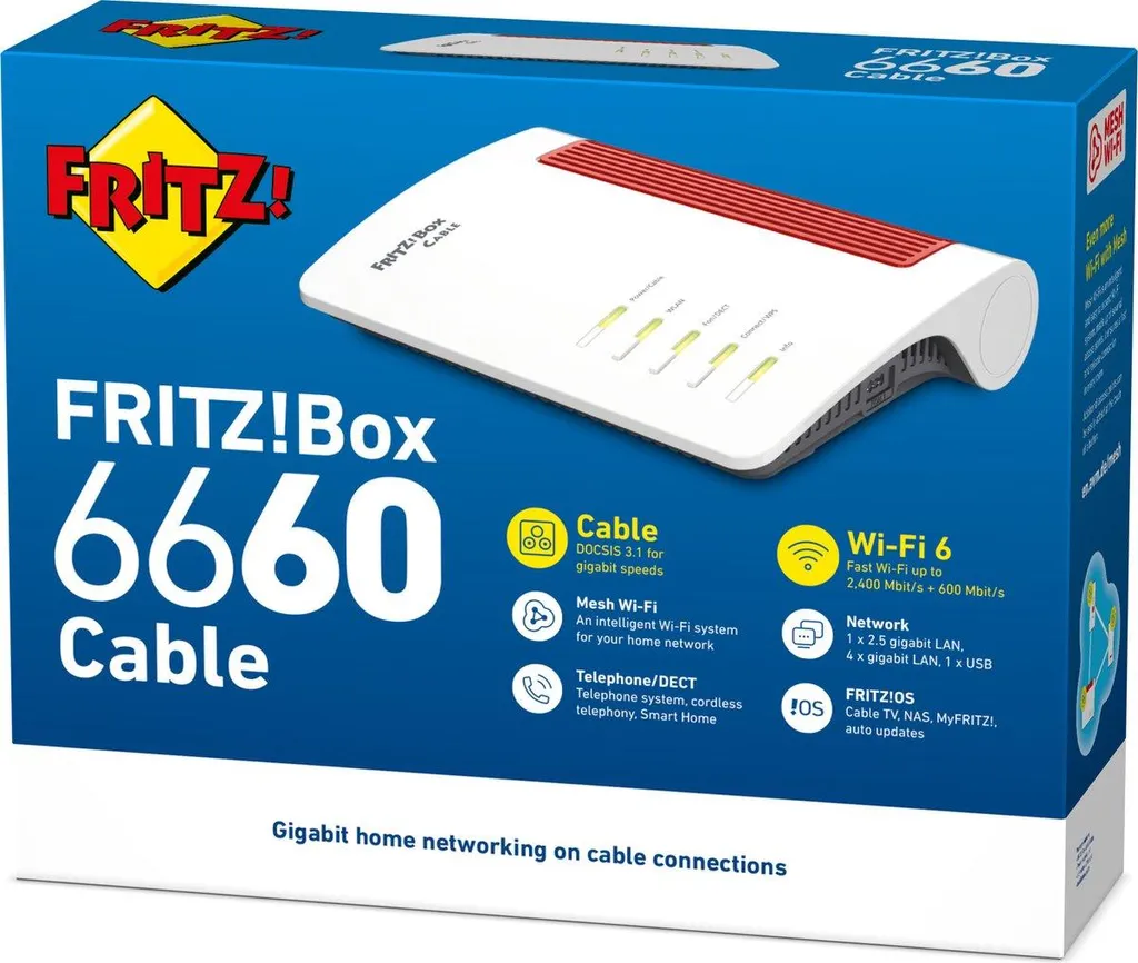 Modem Routeur WiFi 6 pour Câble FRITZ!Box 6660 Mesh AX Double Bande AX