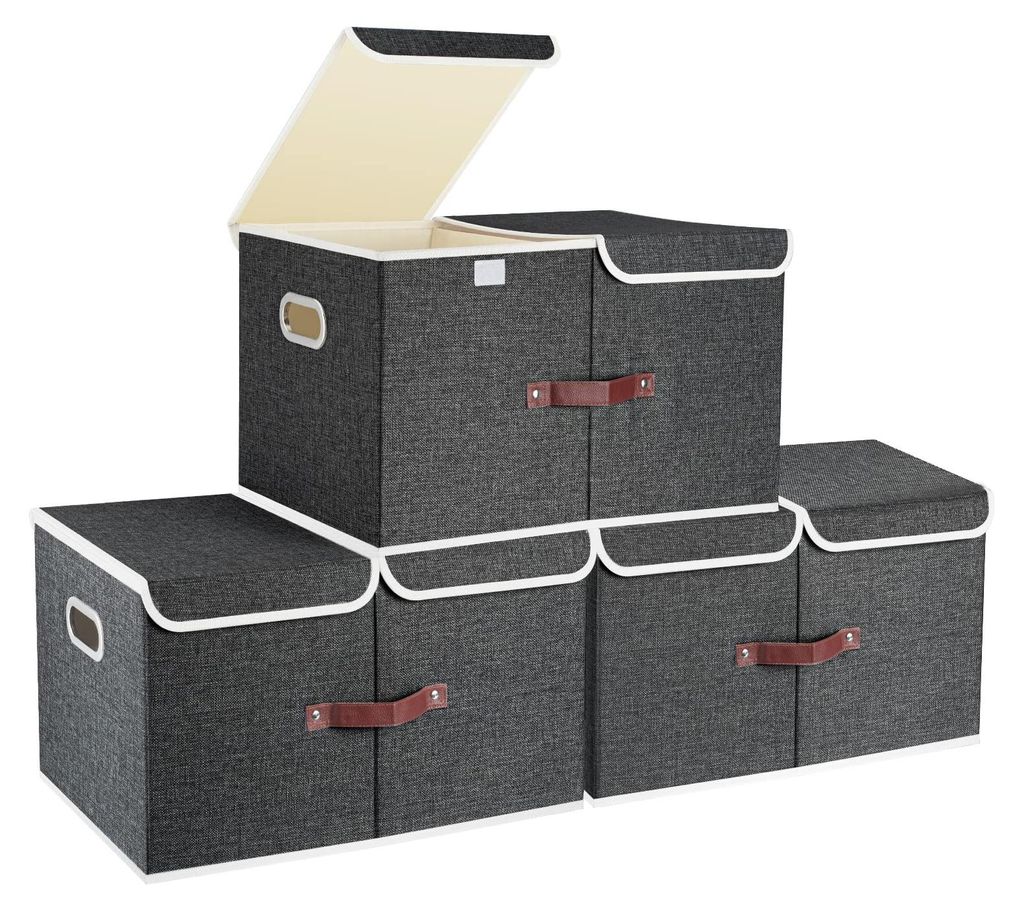 Extra große Aufbewahrungsbox mit Deckel und Fächern, aus Stoff, faltbar, waschbar, 55 x 33 x 30 cm