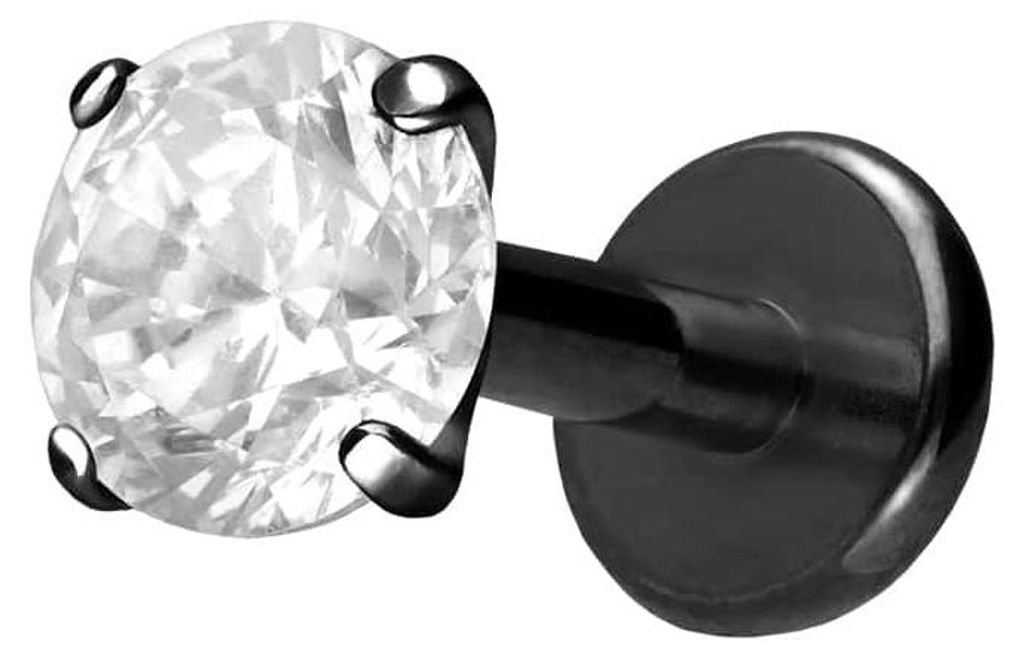 Ohrpiercing, Nasenpiercing Titan Labret mit Innengewinde EINGEFASSTER KRISTALL Schwarz Stablänge: 5mm | Stabstärke: 1,2mm | Kristallgröße: 4mm