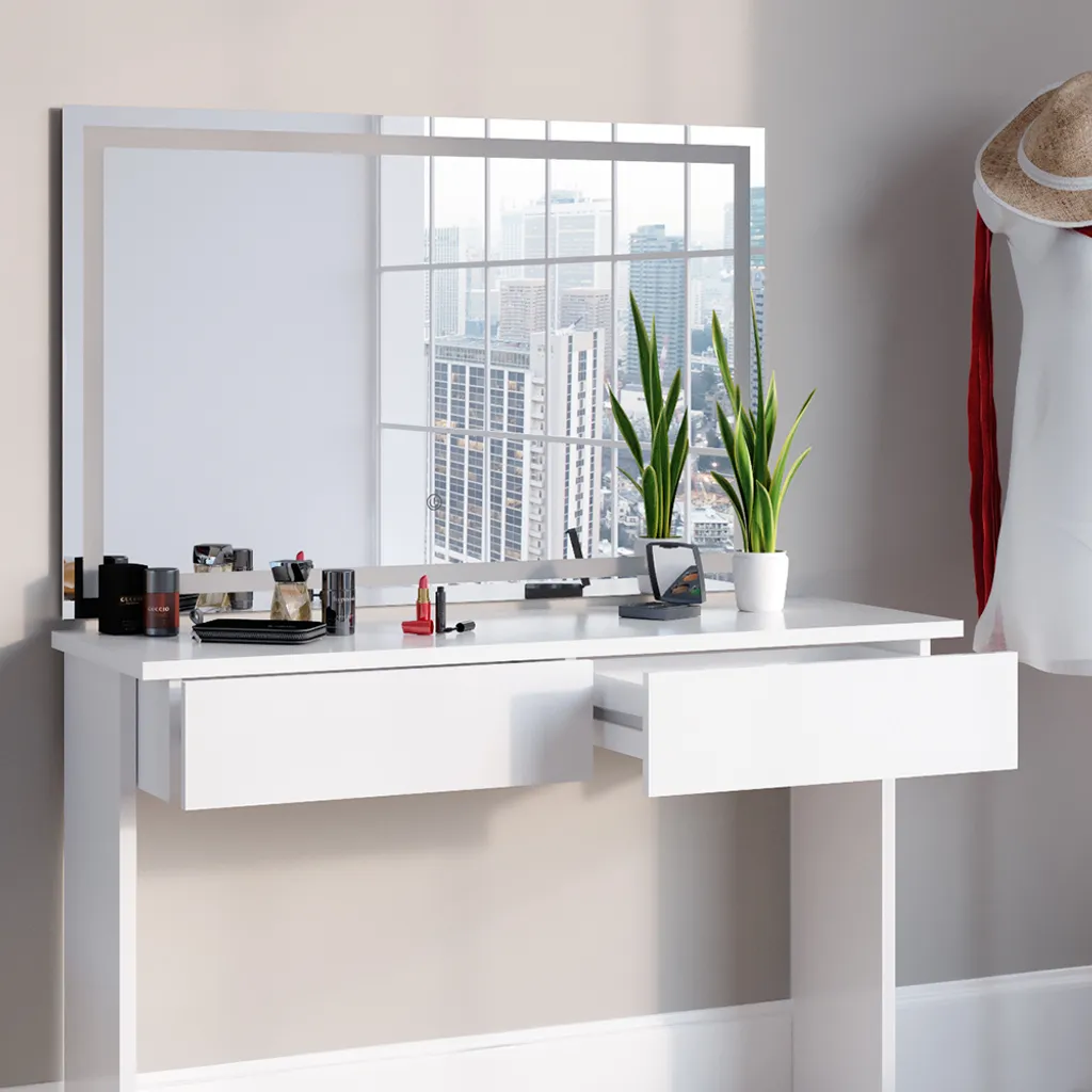 Coiffeuse blanche miroir LED intégrée, fini le manque de lumière