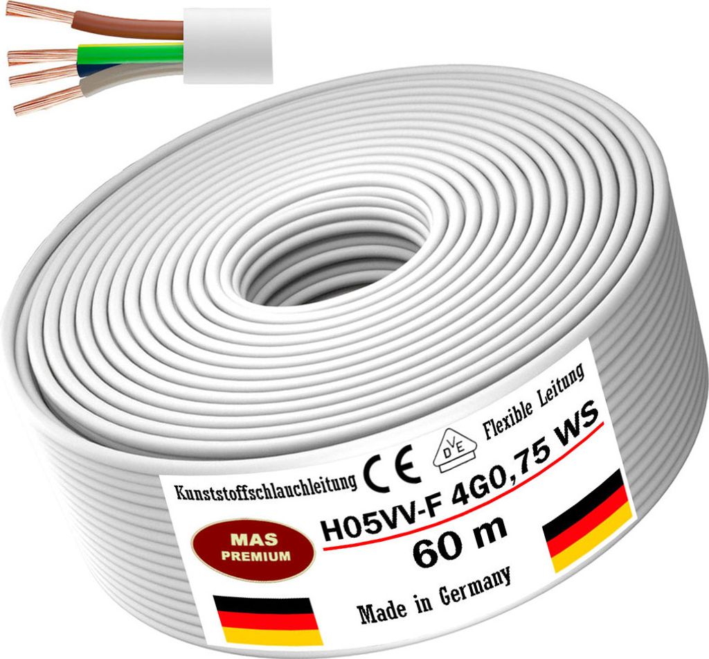 60m de câble flexible en plastique H05VV-F 4G0,75 blanc Image du produit 