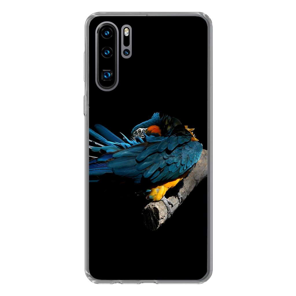 MuchoWow Handyhülle Schutzhülle Hülle für Huawei P30 Pro Vogel - Federn - Zweig - Schwarz Silikon Softcase Handy Hülle - Schutzdeckel