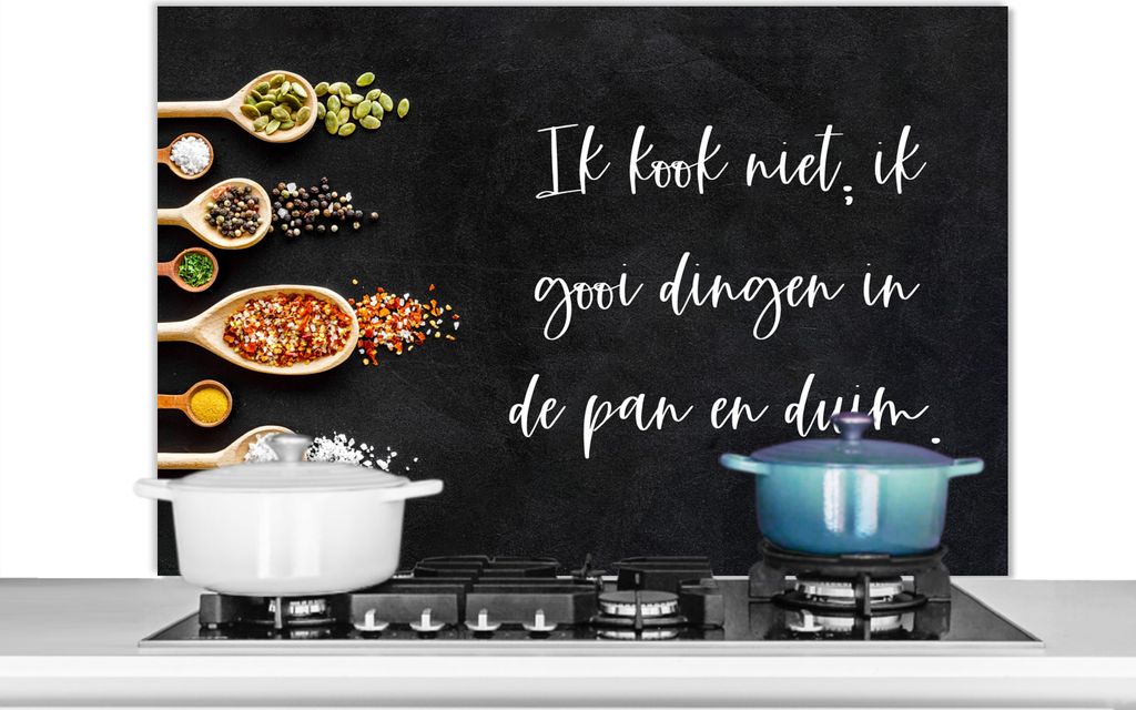 KitchenYeah Spritzschutz Küche - Küchenrückwand - Wandschutz für Herd und Spüle - Ich werfe Dinge in die Pfanne und den Daumen - Küche - Z...