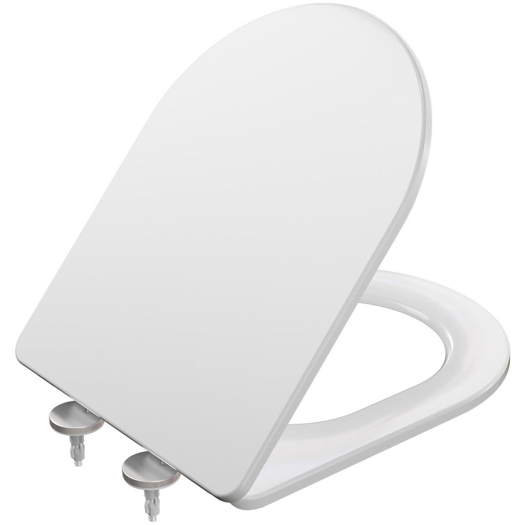 KUTAS D-förmiger Toilettensitz, weiß, doppelwandig, mit sanftem Schließmechanismus, hochbelastbar, für D-förmige Toiletten