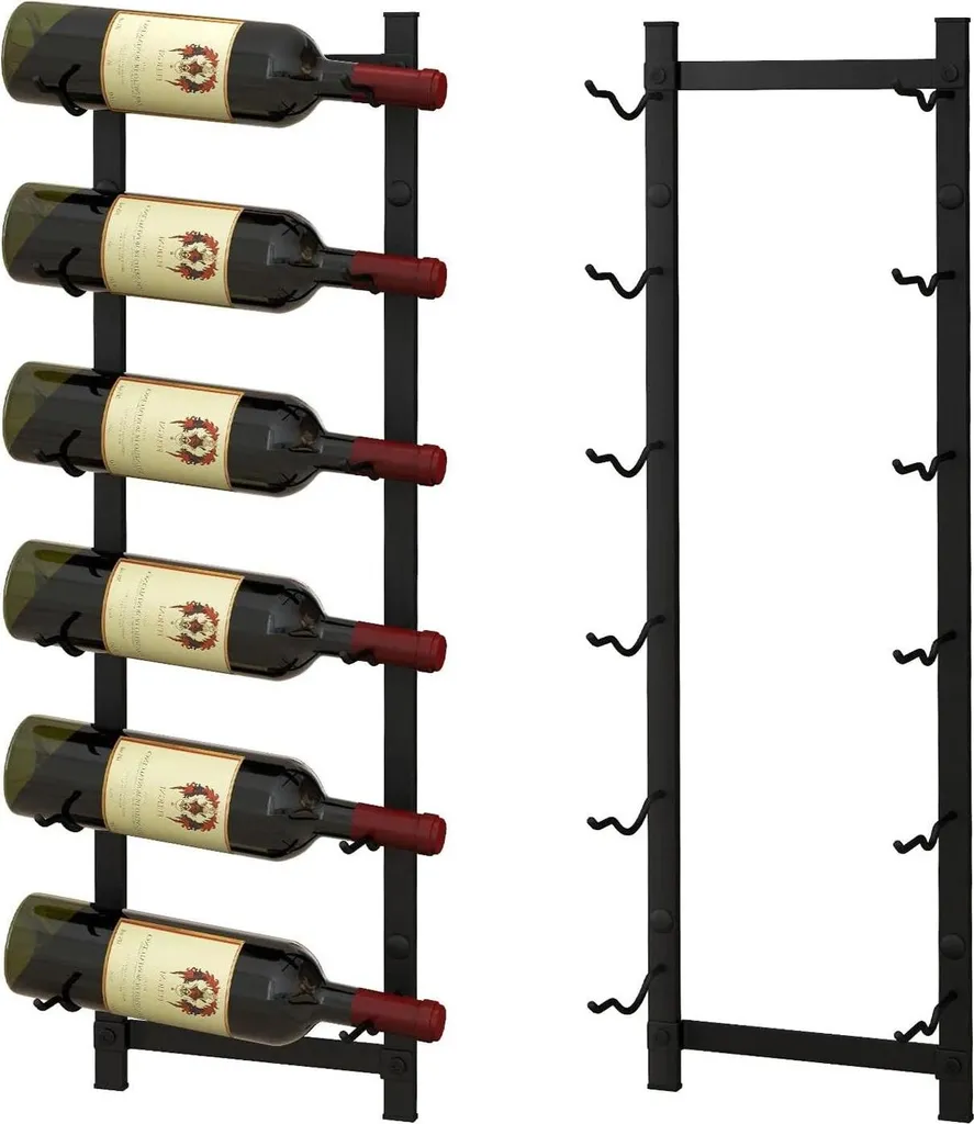 Porte-bouteille mural design industriel en métal noir pour 6 vins