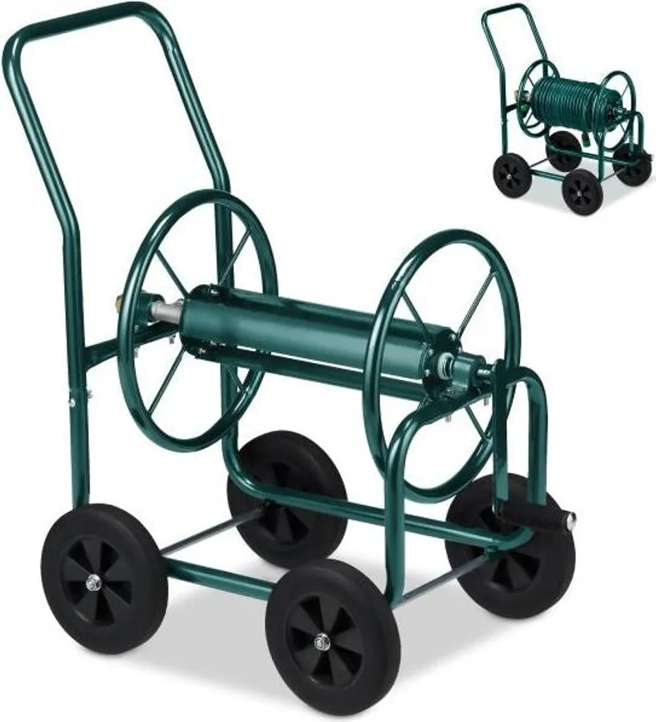 Dévidoir sur roues en acier vert professionnel pour grand jardin 1/2"