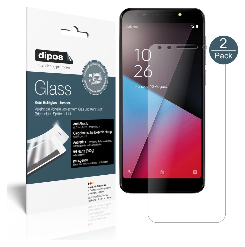 2x Schutzfolie für Vodafone Smart N9 Lite matt - Anti-Shock 9H Folie dipos Glass