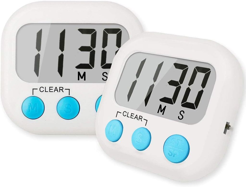 Digitaler Küchentimer zum Kochen, große Ziffern, lauter Alarm, magnetischer Ständer auf der Rückseite, Kochtimer zum Backen, weiß, 2er-Pack