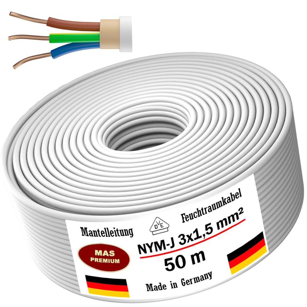 Elektrokabel NYM 3x1,5mm² Kabel 2*50m Mantelleitung Feuchtraumkabel 