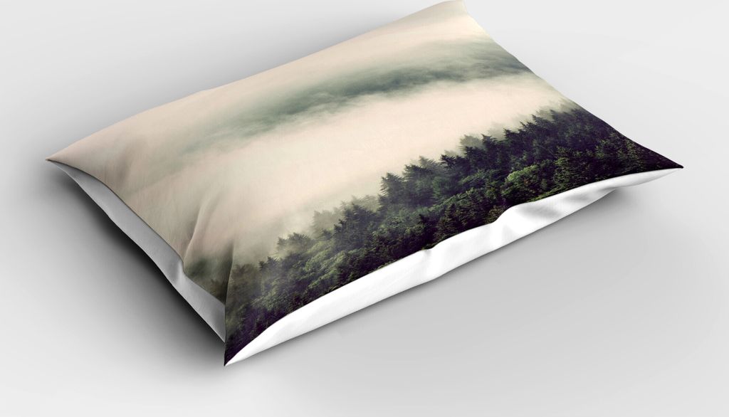 ABAKUHAUS Nebel Kopfkissenbezug, Immergrüne Wälder auf Berghängen Dense Bäume mit Misty Blick, 40x80 cm, Reseda Grün Dunkelgrün