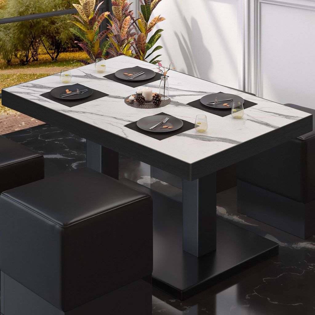 BM | Bistro Loungetisch | B:T:H 120 x 70 x 41 cm | Weiß Marmor / Schwarz | Bistro Tisch Loungetisch