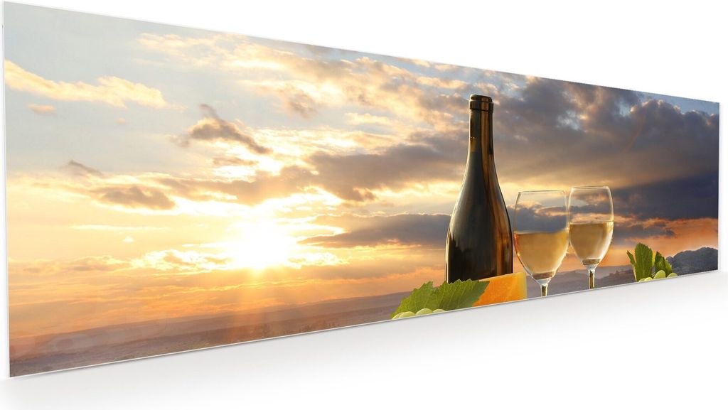 Glasbild Wandbild Weisswein mit Barrel 120x40cm in XXL für Wohnzimmer, Schlafzimmer, Badezimmer, Flur