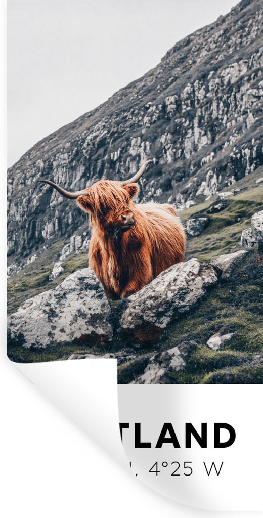MuchoWow Wandtattoo Wandsticker Wandaufkleber Schottland - Schottische Highlander - Berge 40x80 cm Selbstklebend und Repositionierbar - Repositio...