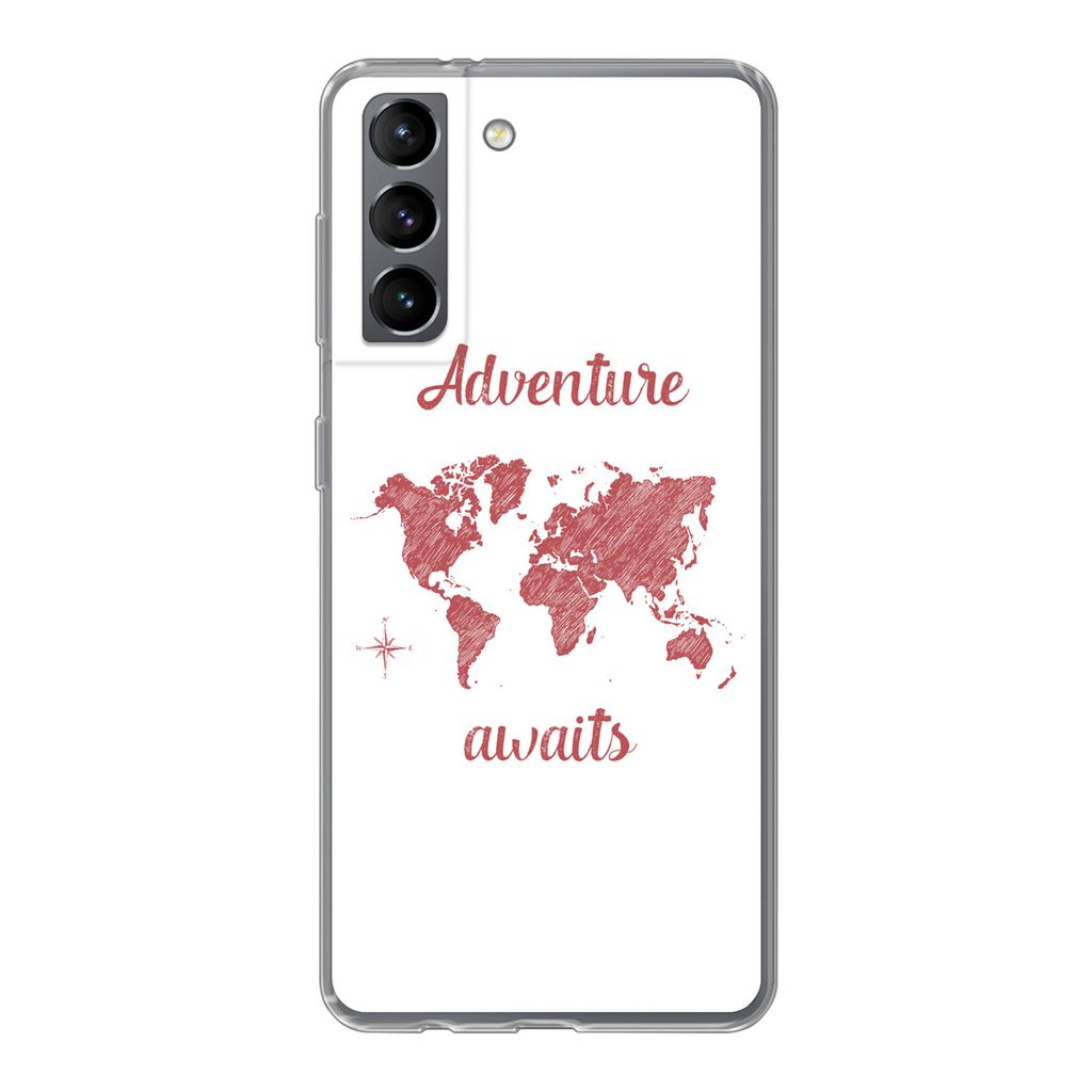 MuchoWow Handyhülle Schutzhülle Hülle für Samsung Galaxy S21 Karte - Sprichwörter - Rosa Silikon Softcase Handy Hülle - Softcase