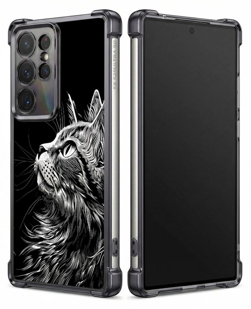 Personalisierte Hülle mit Bild für Samsung Galaxy S22 Ultra Elektroplattiert TPU Stoßdämpfer Handyhülle mit Katzenporträt Schwarzweiß