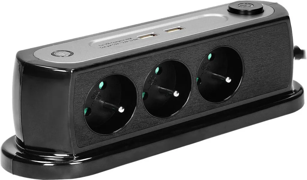 Bloc multiprise 3 prises 2P+T avec interrupteur et 2 USB 2,4A - Noir
